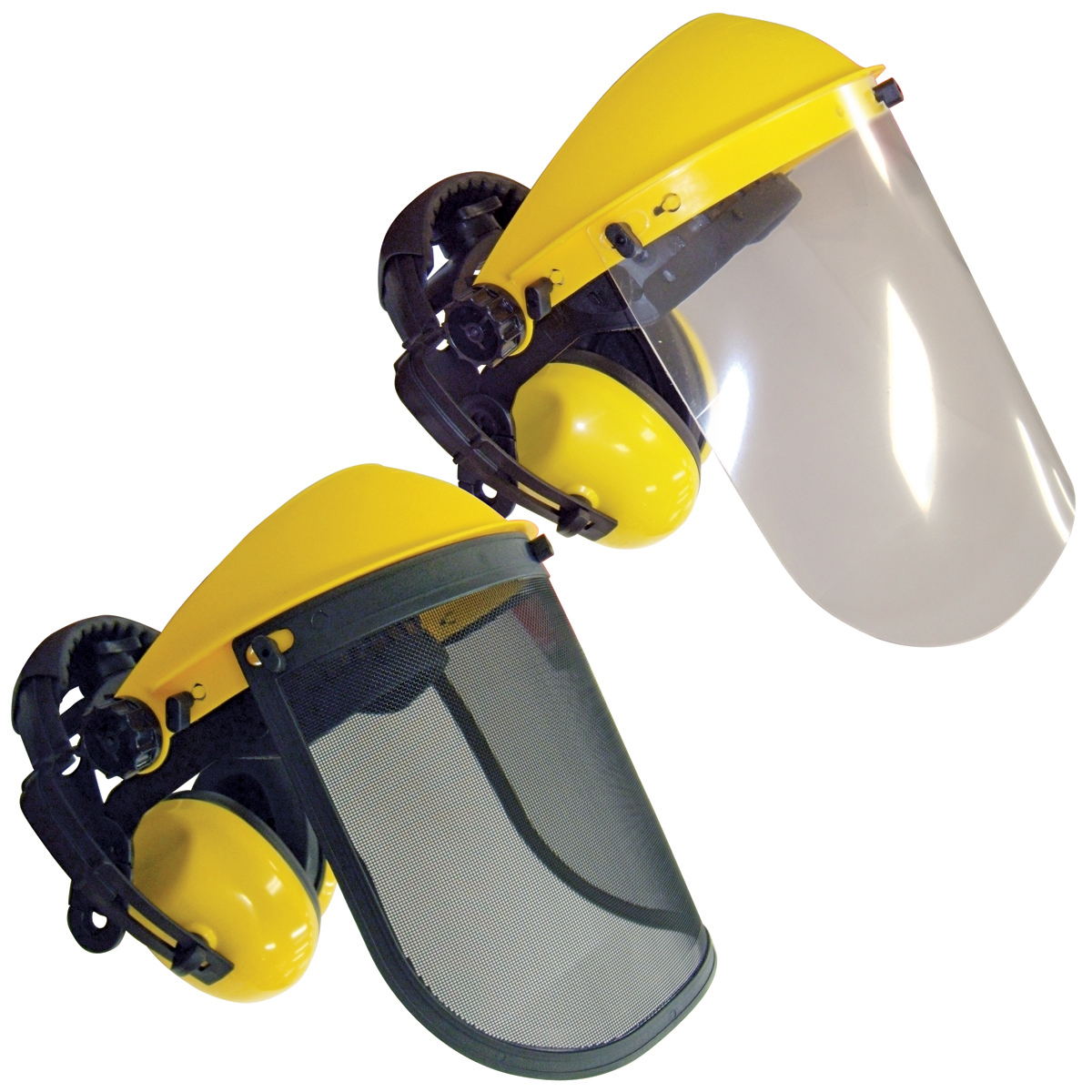 Face Shield with Ear Muffs, Clear & Mesh Visors